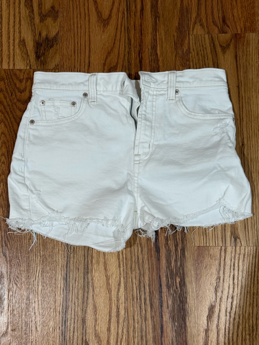 GAP White Distressed High-Rise Denim Shorts